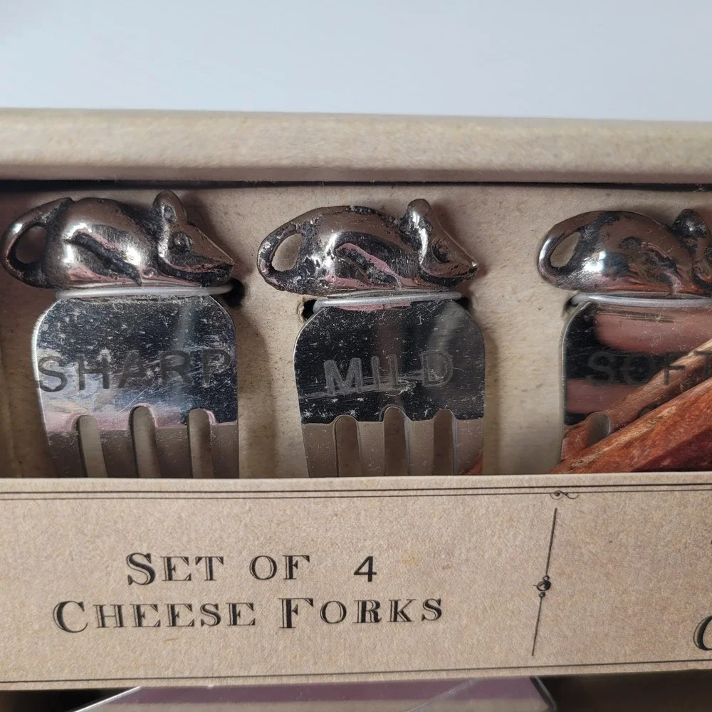 B & B Bread &‎ Butter Acacia Wood 4 Cheese Tools & Cheese Forks New Old Stock